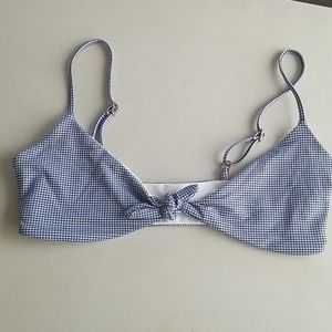 Blue & White Plaide Bikini Top With Front Knot